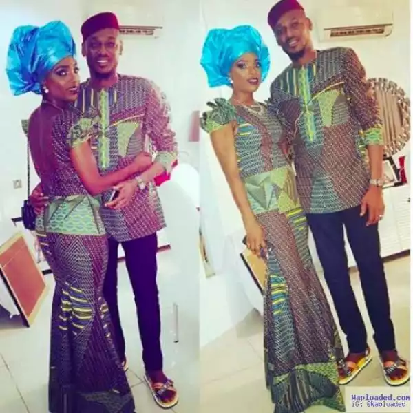 Photo: See This Cool & Cute Matching Traditional Attire 2face And His Wife Step Out With.